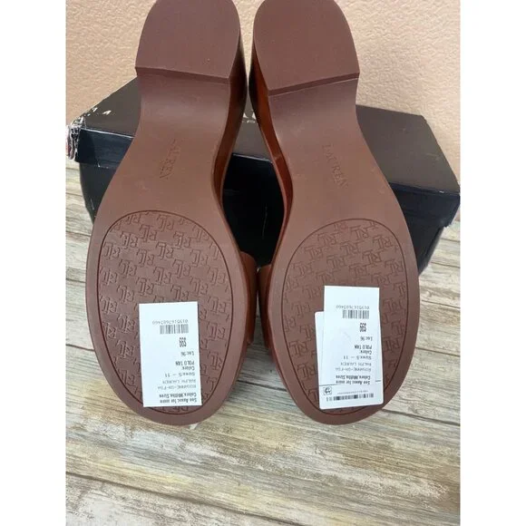 Lauren Ralph Lauren Roxanne Slide Sandals Polo Tan Leather Heel Size 11 NEW - Picture 9 of 15